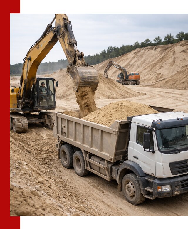 Доставка карьерного песка с самосвалами и разгрузкой в Санкт-Петербурге