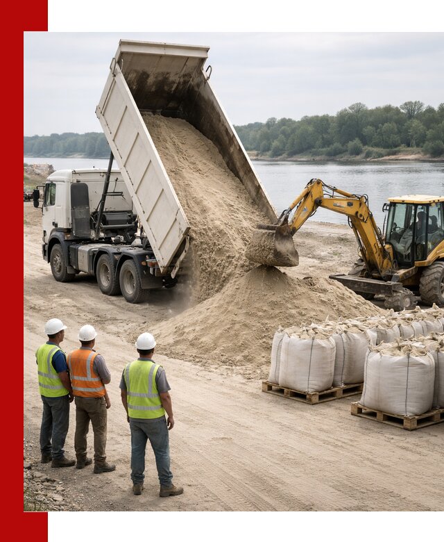Доставка речного песка в Санкт-Петербурге самосвалами и погрузкой