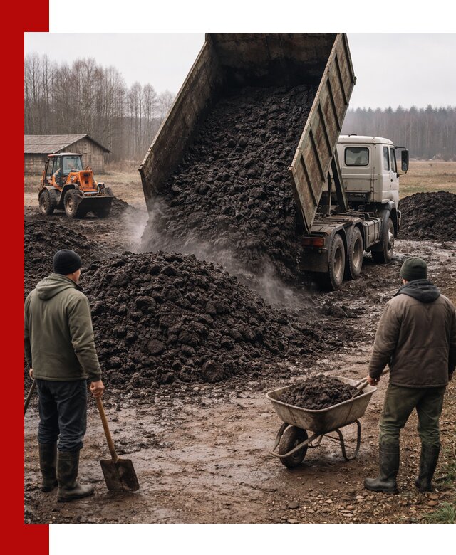 Доставка низинного торфа с разгрузкой и доставкой в Санкт-Петербурге