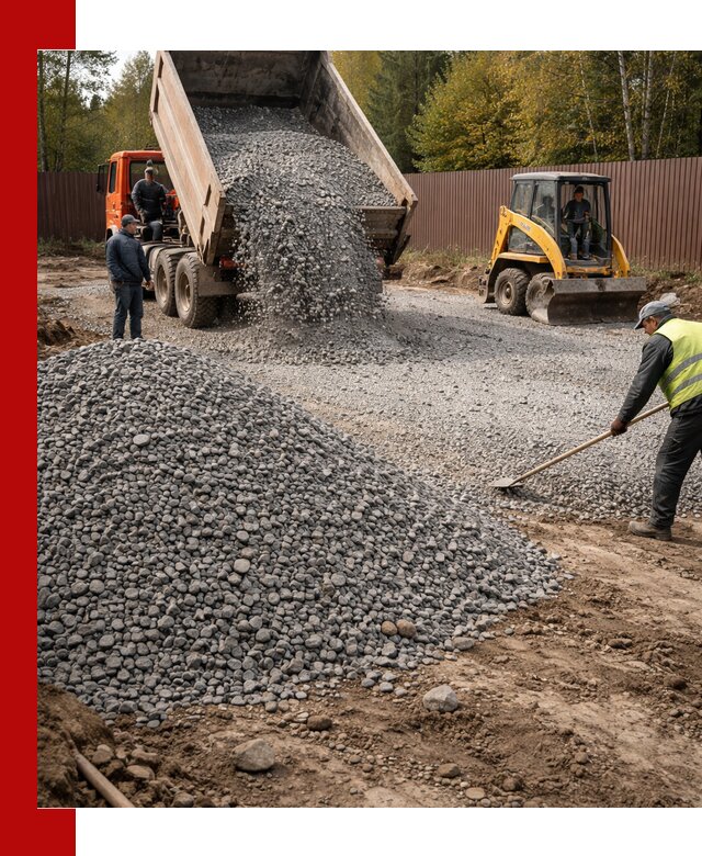 Отсыпка участка щебнем с доставкой и уплотнением в Санкт-Петербурге